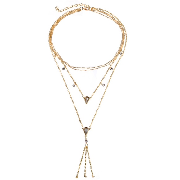 🎀BLING LAYER GOLD NECKLACE CHOKER DIAMOND BOHO - Picture 3 of 7